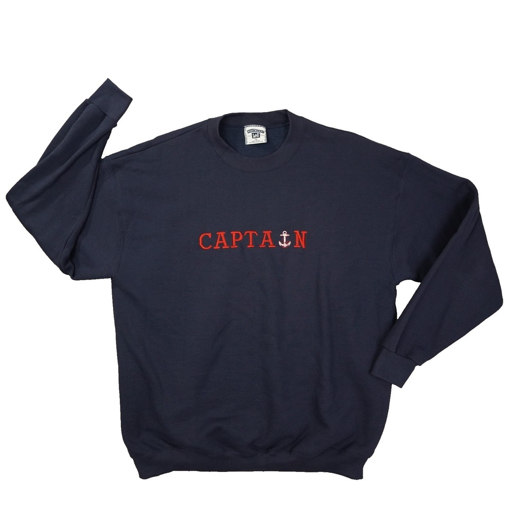 LEE Heavyweight Vintage Captain Sweatshirt Men's XL Navy Blue 90s Nautical